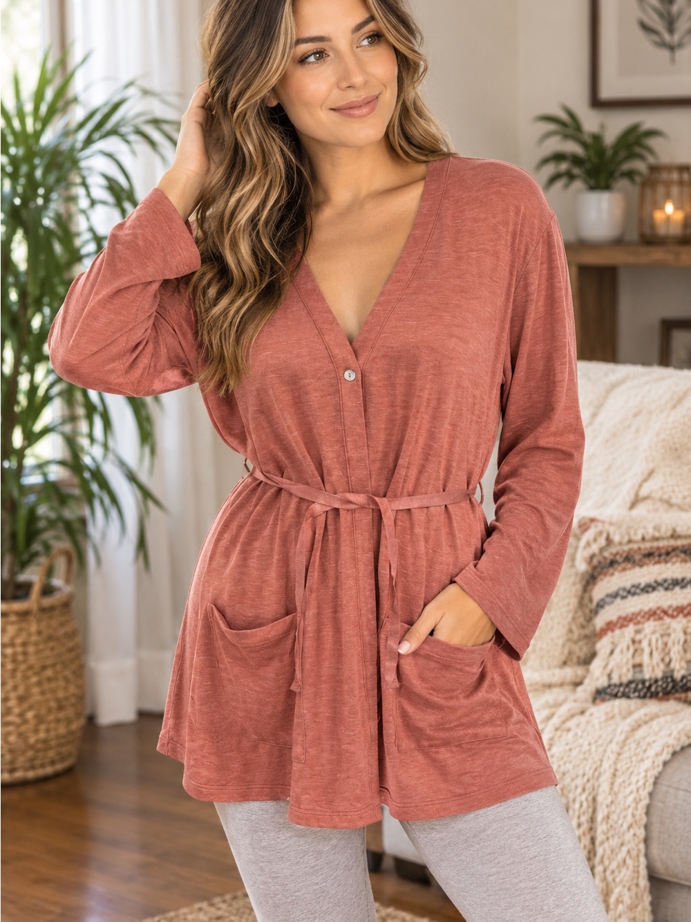 LOGO maeve Tie Waist lounge top size L